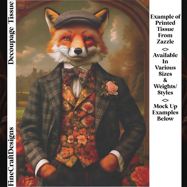 Papel De Seda Elegant Fox Gentleman Portrait EW5ZZ Decoupage (Criador carregado)