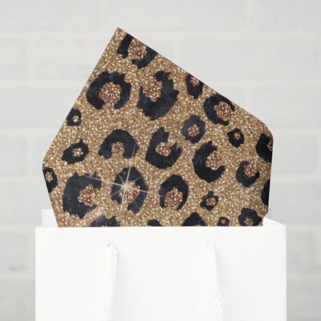 Papel De Seda Elegant Gold Glitter Black Leopard Print (Sacola de presentes)
