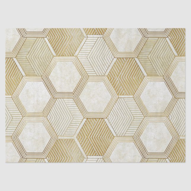 Papel De Seda Elegant Gold Hexagon Geometric Pattern - Marble 2 (Frente )
