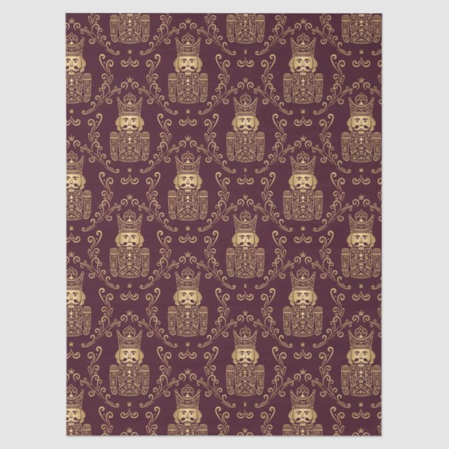 Papel De Seda Elegant Gold Nutcracker Christmas Damask (Frente )