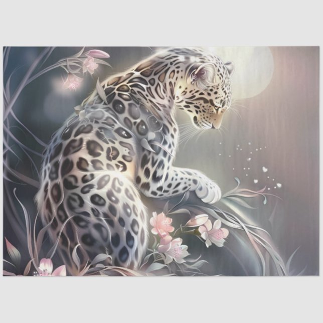 Papel De Seda Elegant Night Safari Floral Leopard Decoupage  (Frente )