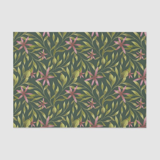 Papel De Seda Elegant Pink Flower Pattern on Dark Background (Frente )