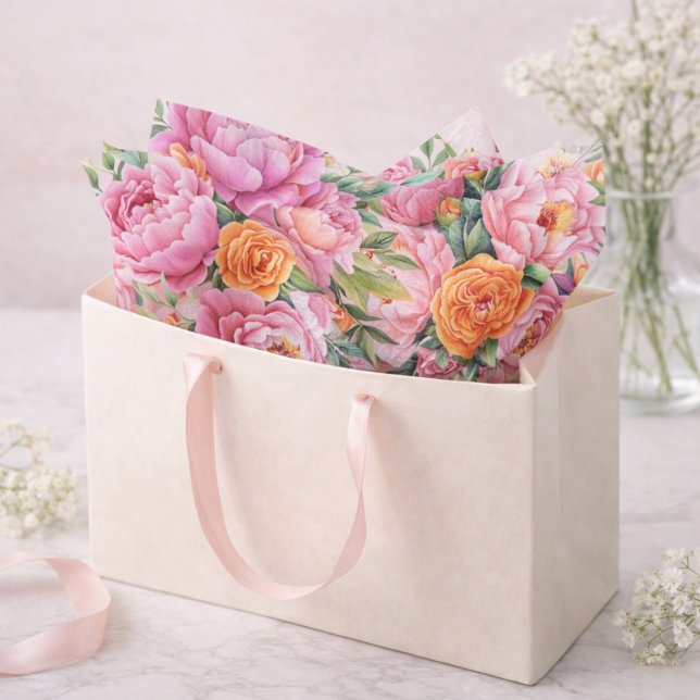 Papel De Seda Elegant Pink Peonies Flower Tissue Paper (Criador carregado)