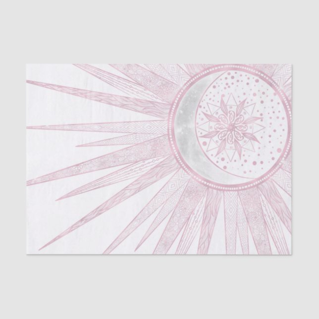 Papel De Seda Elegant Pink Sun Moon Doodle Mandala White Design (Frente )