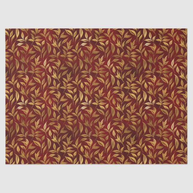 Papel De Seda Elegant Red Gold Leaf Botanical Christmas  (Frente )