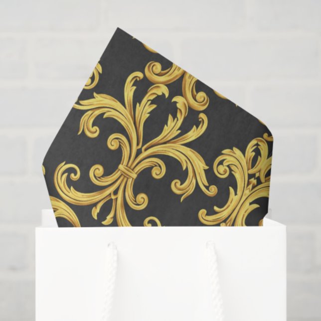 Papel De Seda Elegant Rococo Revival Gold & Charcoal Baroque (Sacola de presentes)