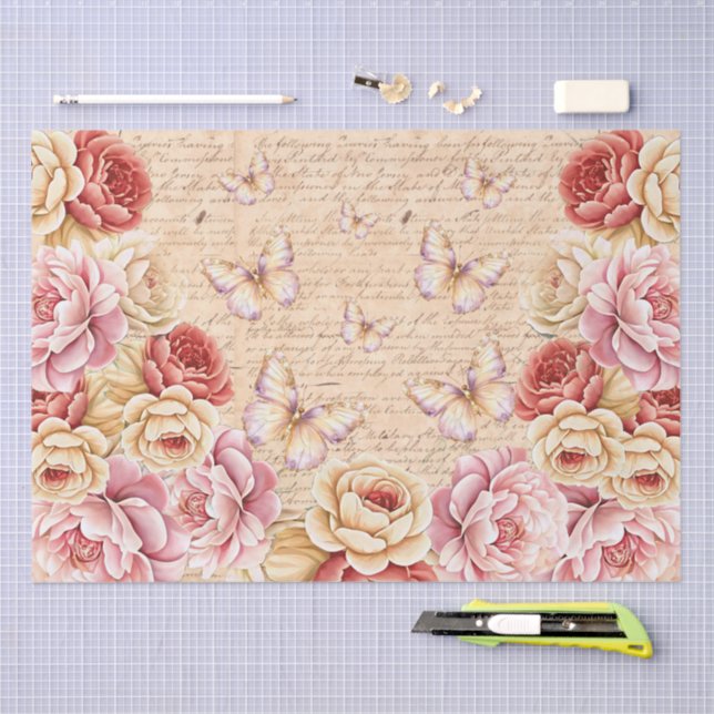 Papel De Seda Elegant Romantic Florals & Butterflies Decoupage (Arte )