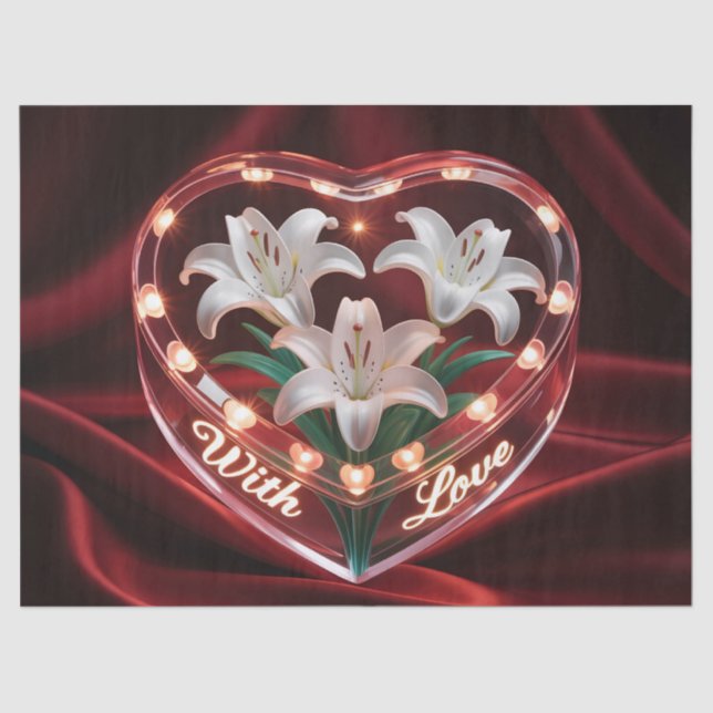 Papel De Seda Elegant Romantic Lily Bouquet in Illuminated Heart (Frente )