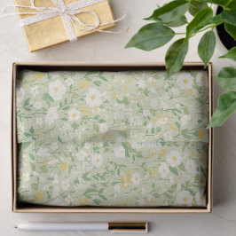 Papel De Seda Elegant White & Green Botanical Floral