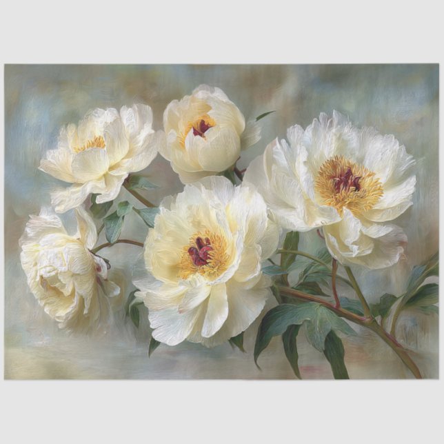 Papel De Seda Elegant White Peonies in Bloom (Frente )
