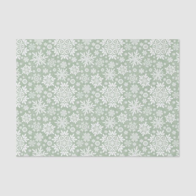 Papel De Seda Elegant White Snowflake (Sage Pine) (Frente )
