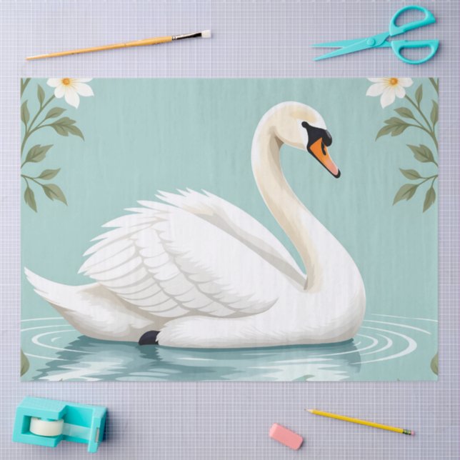 Papel De Seda Elegant white swan floral blue (Arte )