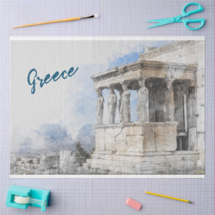 Papel De Seda Elegante Aquarela Antiga Ruínas de Atenas