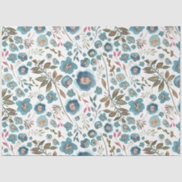 Papel De Seda Elegante Aquarela Azul Floral Castanho