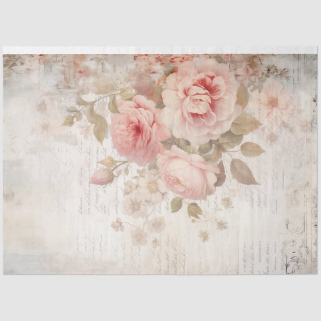 Papel De Seda Elegante aquarela blush Inglês rosa efemera (Frente )