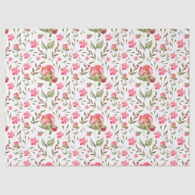 Papel De Seda Elegante Aquarela Peony Botânica Floral (Frente )