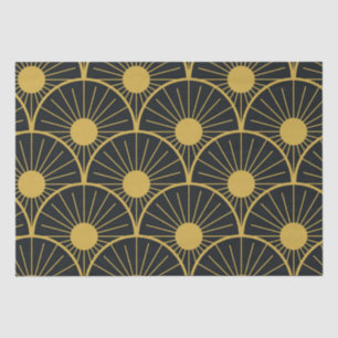 Papel De Seda Elegante Art Deco Dourado padrão solar em preto