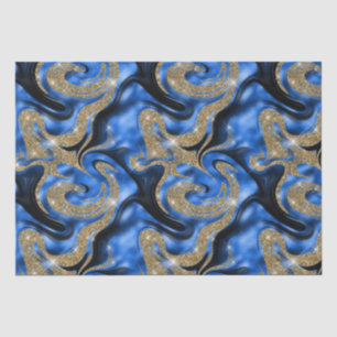 Papel De Seda Elegante Azul Derretido e Brilho Dourado de Aniver