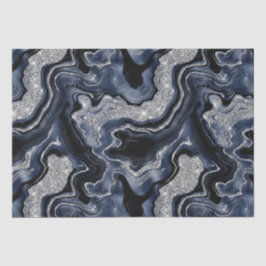 Papel De Seda Elegante Azul Marinho & Brilho de Prata Agata Aniv