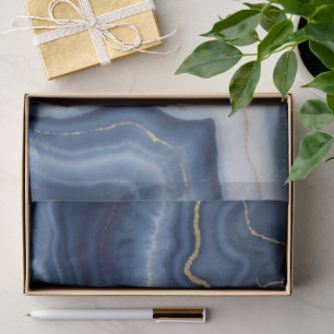 Papel De Seda Elegante Azul Marinho Dourado Mármore Líquido Abst