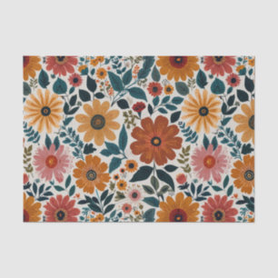 Papel De Seda Elegante Boho Floral Meados do Século Vintage Verm