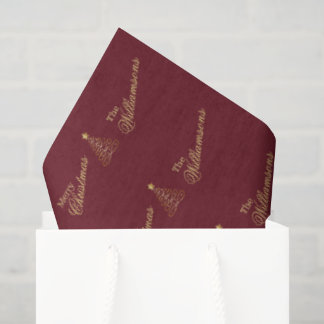 Papel De Seda Elegante Burgundy Dourado Feliz Natal Nome da Famí
