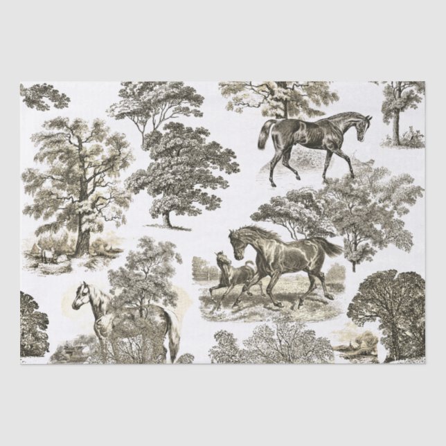 Papel De Seda Elegante Chic Rustic Horses Beige Toile (Frente )