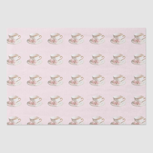 Papel De Seda Elegante Coquette Preppy Pink Teacup com Arco (Frente )
