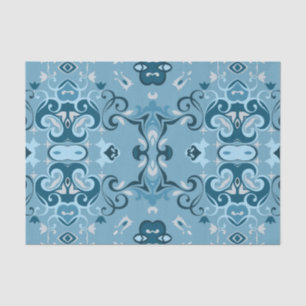 Papel De Seda Elegante Damask Frosty Blue Winter Mosaic Patterno