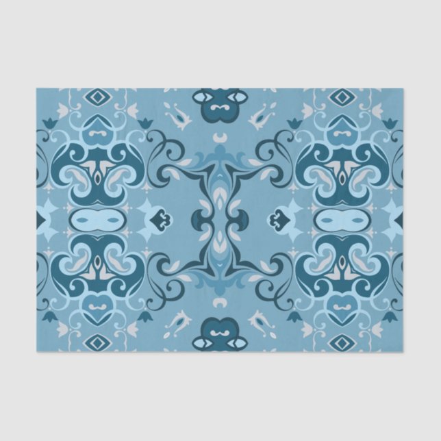 Papel De Seda Elegante Damask Frosty Blue Winter Mosaic Patterno (Frente )