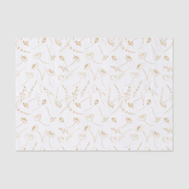 Papel De Seda Elegante Desenho de Flor Silvestre em Ouro Floral  (Frente )