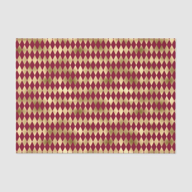 Papel De Seda Elegante Dourado Padrão de Diamante Burgundy (Frente )