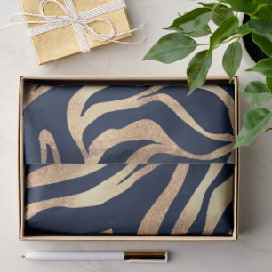 Papel De Seda Elegante Estampa de Zebra Azul Naval Dourado