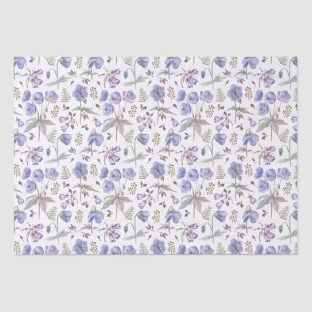 Papel De Seda Elegante Estiloso Aquarela Roxo Flor Silvestre (Frente )