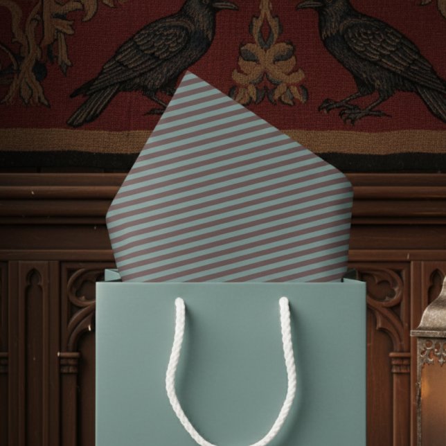 Papel De Seda Elegante Eucalipto e Plum Dark Halloween Strik (Elegant Classic Dark Gothic Striped Tissue Paper. Elegant Retro Eucalyptus Green Plum Stripe Pattern)