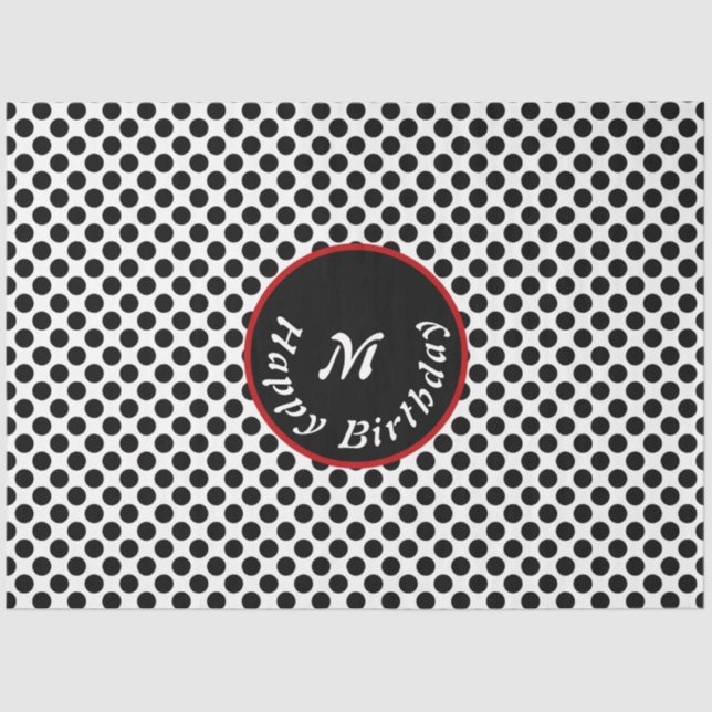 Papel De Seda Elegante Feliz Aniversário Bolinhas Negra (Frente )