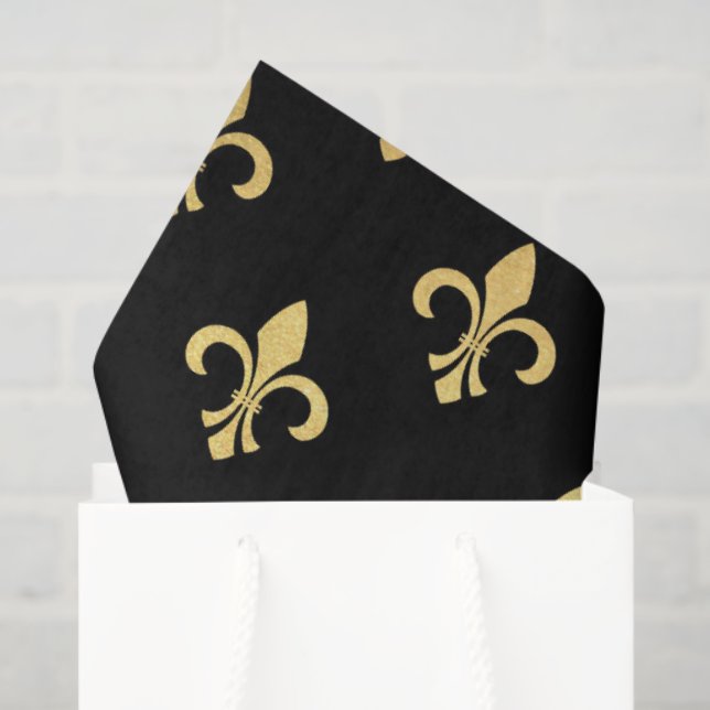 Papel De Seda elegante Fleur De Lis, padrão preto de dourado (Sacola de presentes)