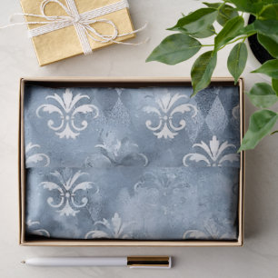 Papel De Seda Elegante Fleur-de-Lis - Vintage Blue French