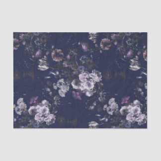 Papel De Seda Elegante Floral Azul Escuro Vintage Sombrio 