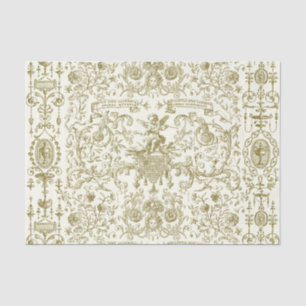 Papel De Seda Elegante Floral Barroco Dourado Bege Vintage