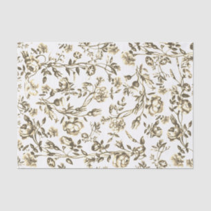 Papel De Seda Elegante Floral Bege Branco Vintage