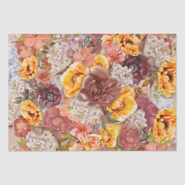 Papel De Seda Elegante Floral Creme Laranja Queimada   (Frente )