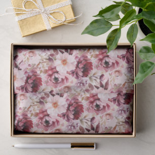 Papel De Seda Elegante Floral Rosa Borgonha