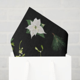 Papel De Seda Elegante Floral Verde Branco Preto