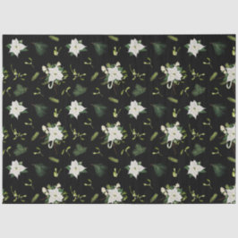 Papel De Seda Elegante Floral Verde Branco Preto