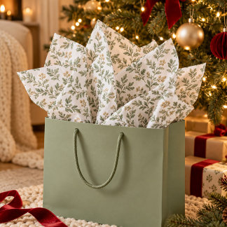 Papel De Seda Elegante Folhagem Verde e Dourada