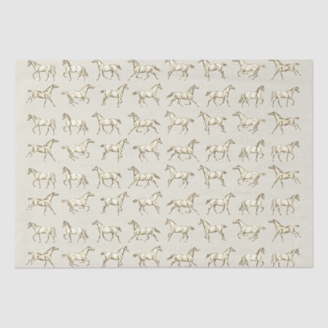 Papel De Seda Elegante Galopante Cavalos Beige Toile (Frente )