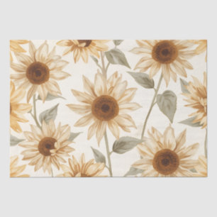 Papel De Seda Elegante Girassol Vintage em Aquarela