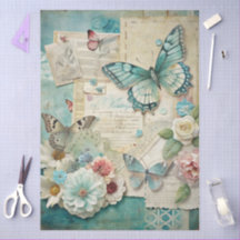 Elegante Girly Teal Cottagecore Floral & Butterfly