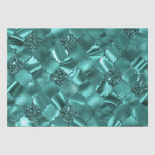 Papel De Seda Elegante Glitter e Folha Quatrefoil com Brilho Azu